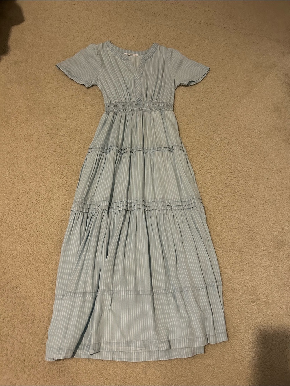 Jane and Delancey Light Blue Striped Smocked-Waist Maxi Dress